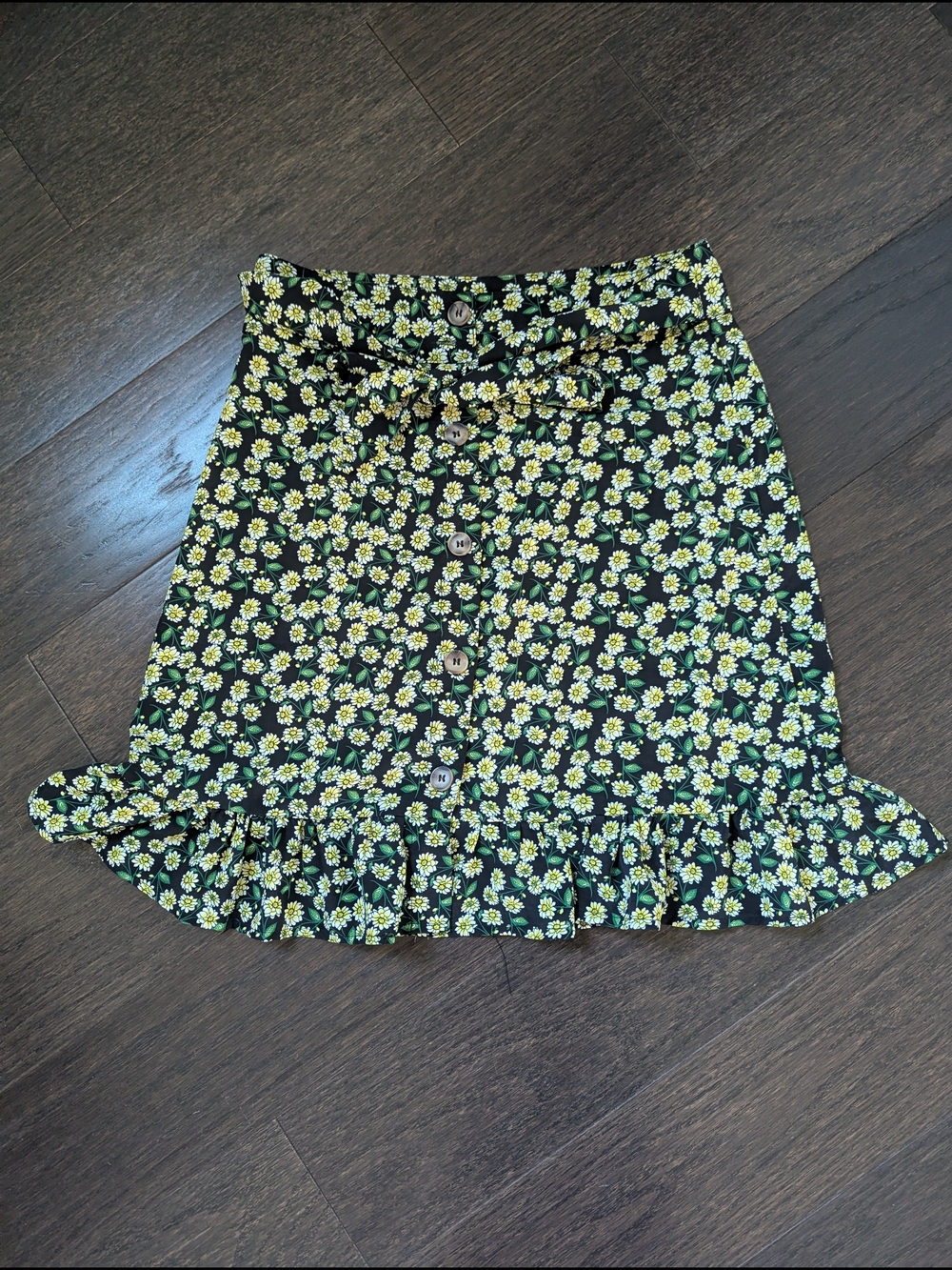Brave Soul Black Mini Skirt with Yellow Floral Print